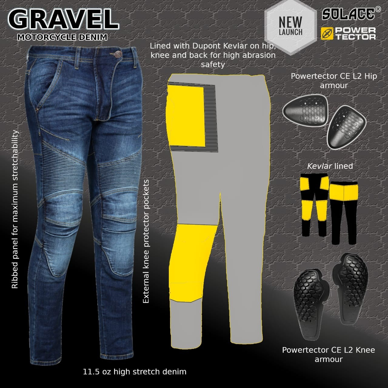 Solace Gravel Motorcycle Denim(Black)