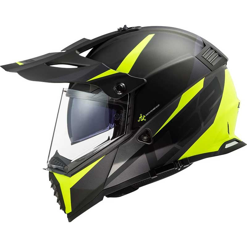 LS2 MX436 Pioneer Evo Router Gloss Black Hi Viz Yellow Helmet