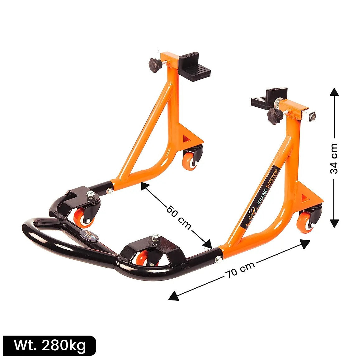 Rear Paddock Stand Dismantable with 360 Rotation- Black Orange-(Bike Wt upto: 280 kgs)