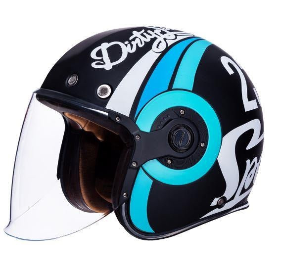 SMK Retro Jet Speed TT Matt Black & Blue Helmet (MA215)