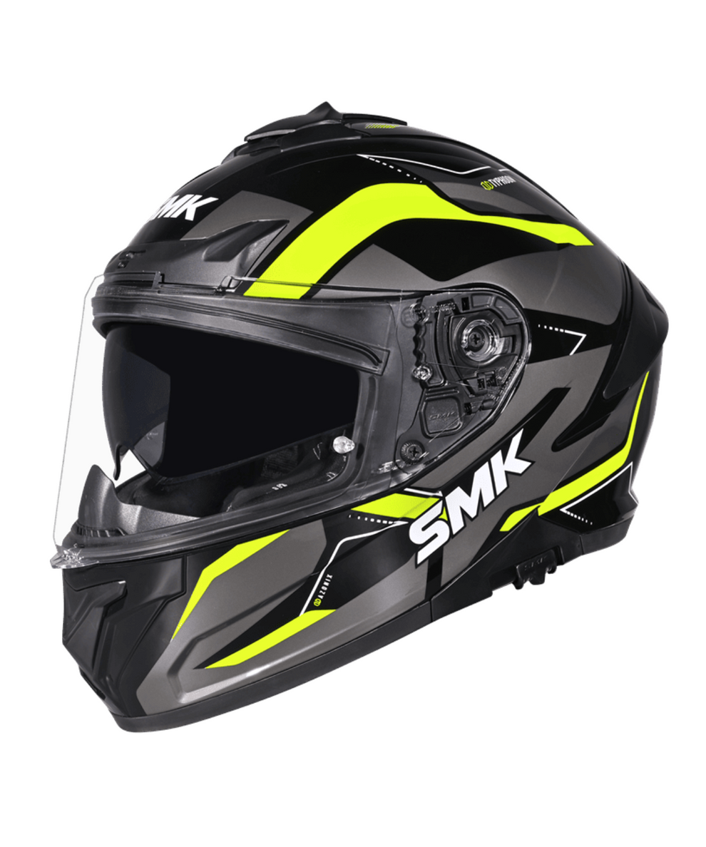 SMK Typhoon Azonix Gloss Black Hiviz yellow(GL 264) Helmet ECE 22-06 - AH Helmets