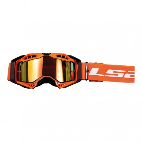 LS2 AURA PRO Offroad Goggles with Rose Golden Iridium Visor (Black Hi Viz Orange)