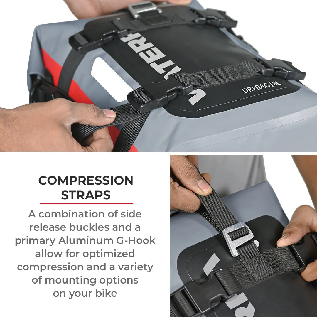 Viaterra Drybag 8L - 100% Waterproof Motorcycle Tailbag/ Rear Rack Bag (Universal With Versatile Mounting)
