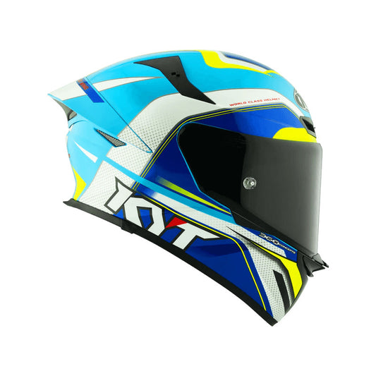 KYT TT Revo Grand Prix Gloss White Light Blue Helmet